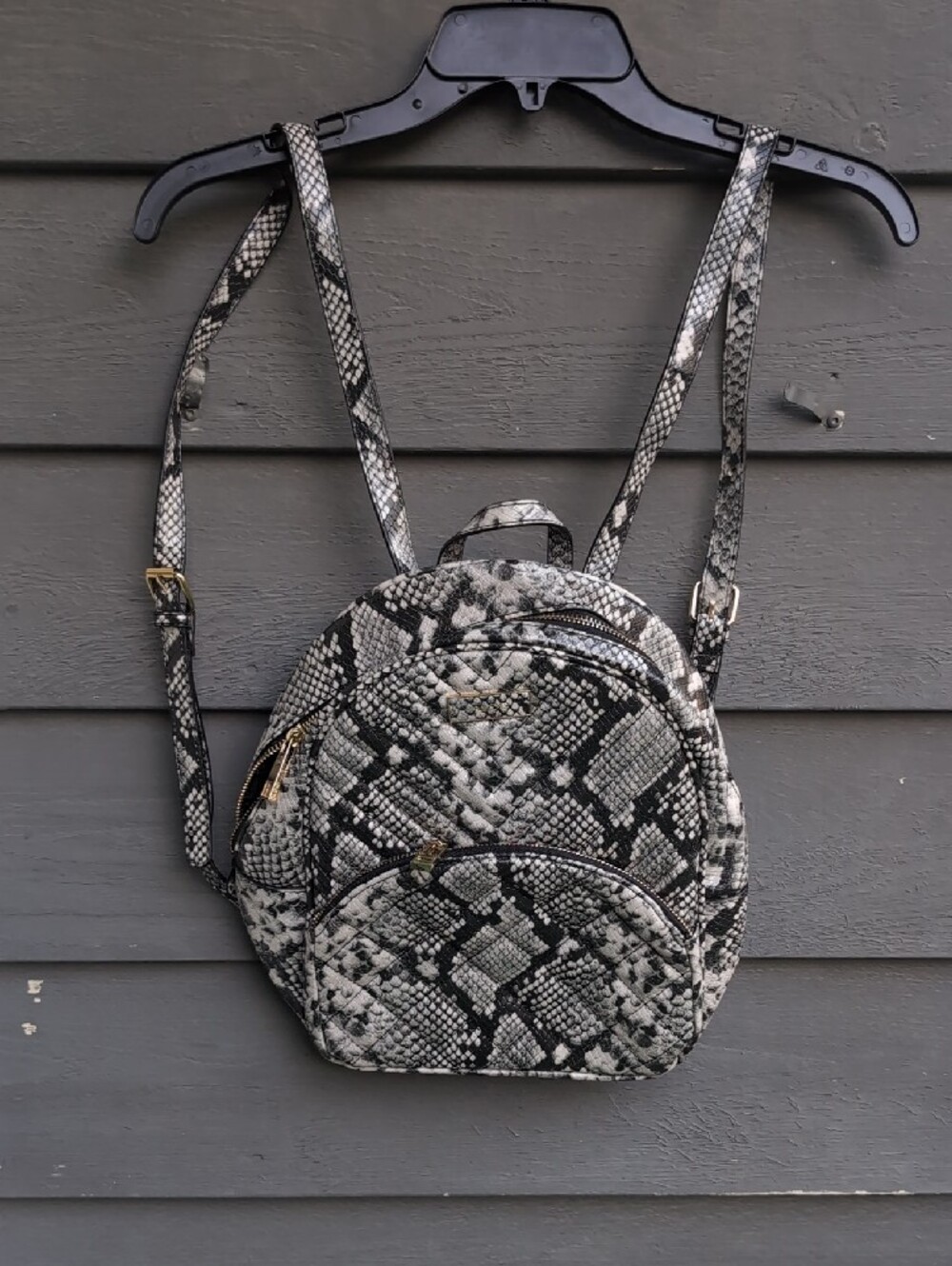 ALDO Black and White Snake-Print Backpack Crossbody